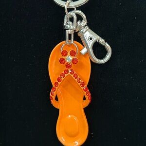 Orange Flip Flop Keychain with Red Rhinestones